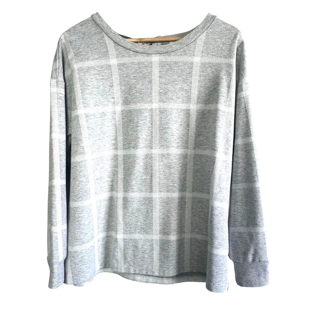 Liz Claiborne Gray Plaid Long Sleeve Top – Size Large